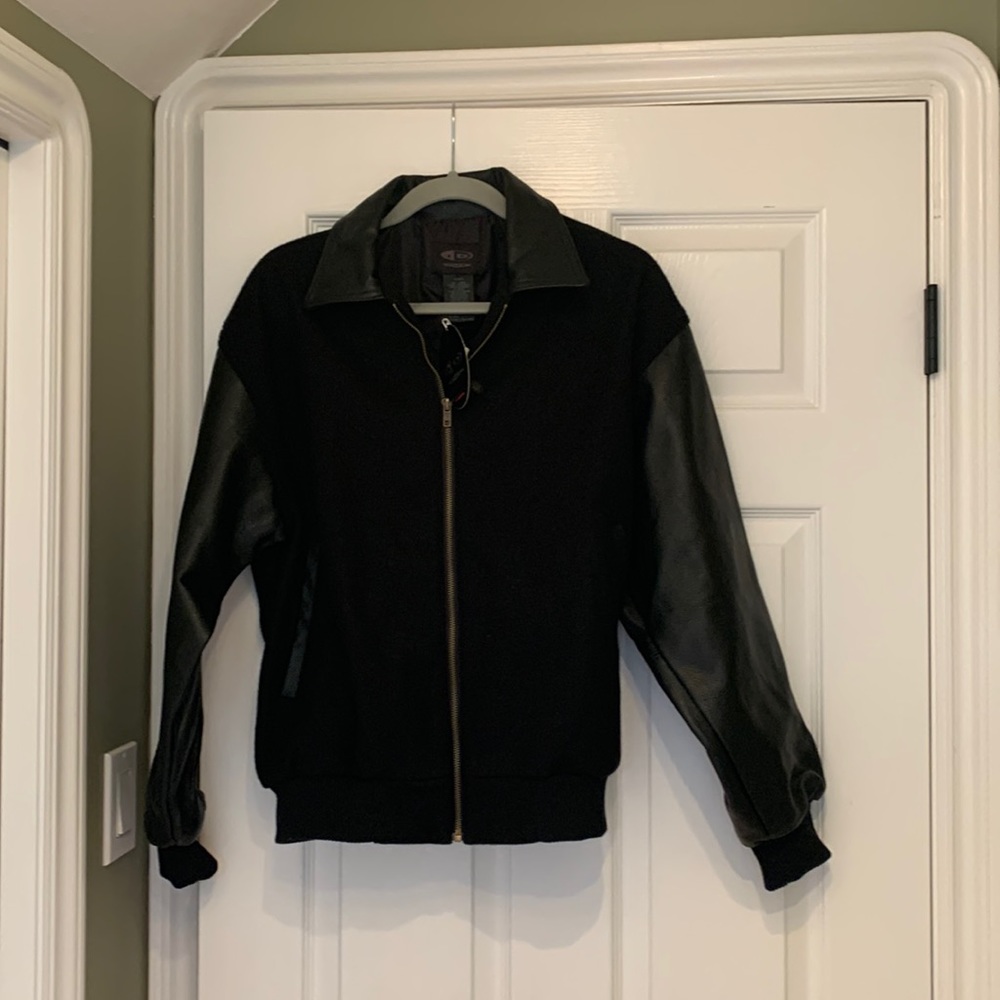 ID wear black with faux leather sleeves unisex coat nwt size XS